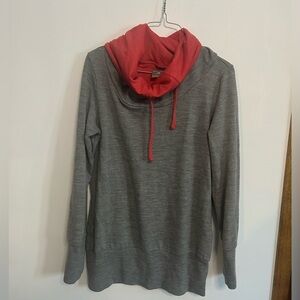 Merino Wool Icebreaker Gray and Pink Turtleneck Cowl Neck Sweater Hiker